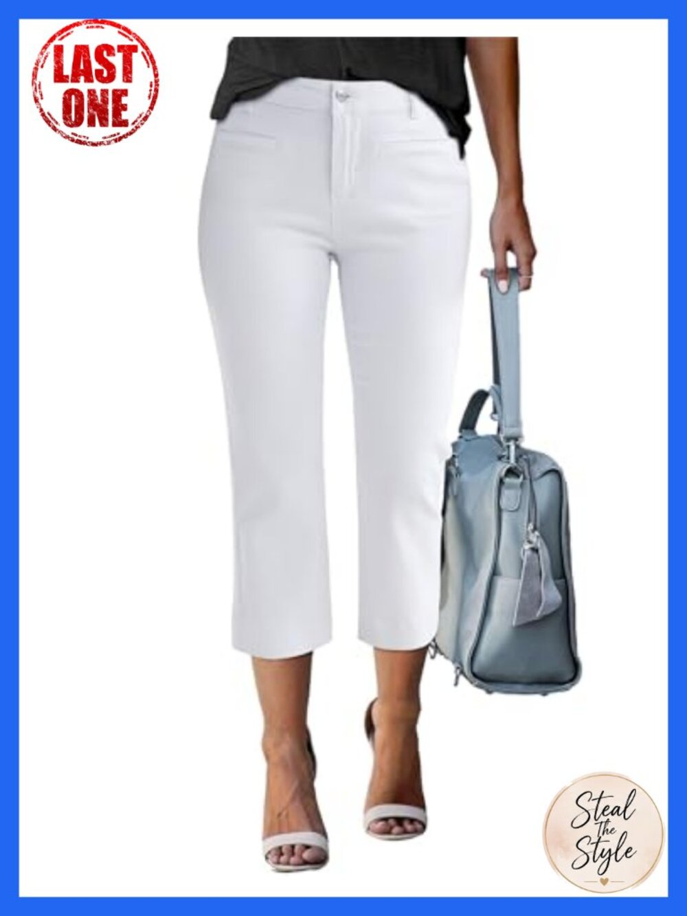 High Waisted Slim Straight Capri Jeans with Welt Pockets